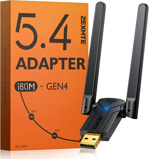 ZEXMTE Long Range USB Bluetooth Adapter for PC 5.4 USB Bluetooth Dongle with High Gain Antenna, Wireless Bluetooth Receiver 590FT / 180M, Plug &Pl...