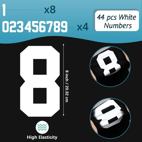 Tenare 44 Pieces 8 Inch Iron on Numbers for Jersey T-Shirt Heat Transfer 0 to 9 Numbers Heat Press Stickers for Team Uniform Sports Basketball Foo...