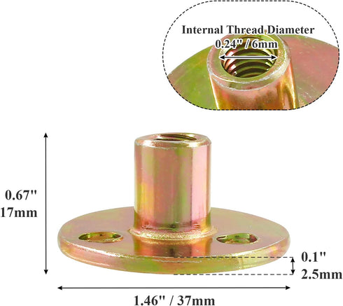 12pcs Round Base T-Nut, 1/4"-20 Carbon Steel Iron Plate Nut Screw-in T Nuts Flange Insert Female Thread Furniture Hardware Accessories...