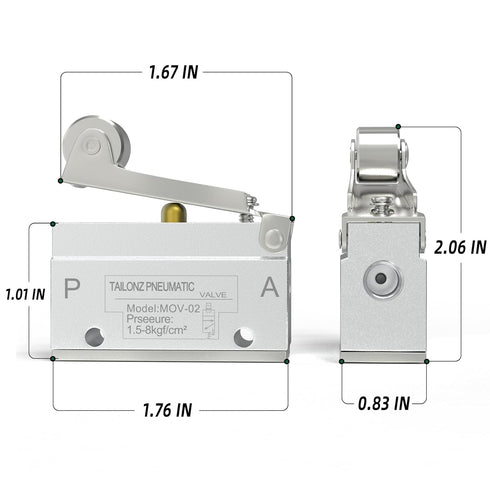 TAILONZ PNEUMATIC 2 Position 2 Way 1/8 Inch roller pneumatic mechanical valve Normally closed roller type on-off valve MOV-02...