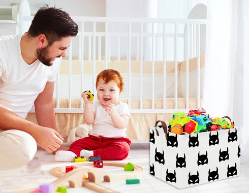 HIYAGON Batman Basket Kids Storage Basket Cute Basket Empty Toy Storage Bin Organizer Box Rectangular Room Decor for Home Books(Black bats)...