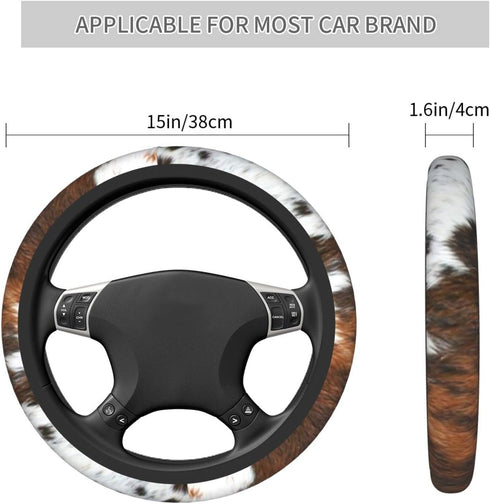 Faux Cowhide Print Steering Wheel Cover Non-Slip Neoprene Universal 15 Inch Car Steering Wrap for Women/Men...