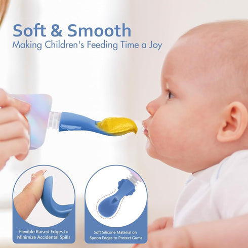 Playful & Practical Silicone Spoon Set for Baby Food Pouches - 4 Squeeze Pouch Spoon Attachments with Kid-Friendly Travel Cases...