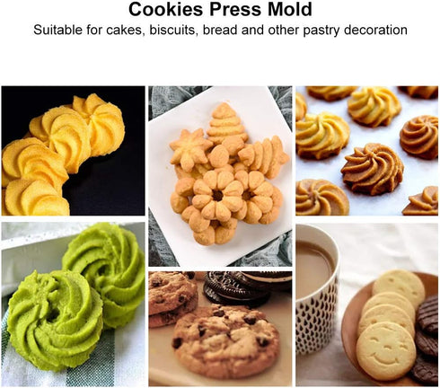 Cookies Press Cookies Press Silver Aluminum Alloy + Abs Cookies Press Maker Kit Biscuits Maker Press Machine Bakeware With 20 Cookies 4 Nozzles...
