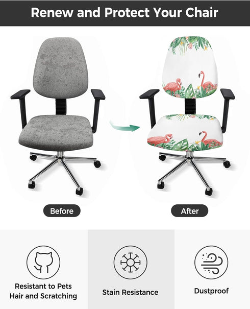 Summer Flamingo Office Chair Cover Stretchable Computer Chair Seat Cover Backrest Slipcovers, Green Botanical Tropical Plants Stretchable Rotating...