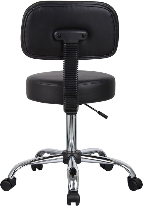 Boss Office Products Be Well Medical Spa Stool with Back in Vinyl, Black...