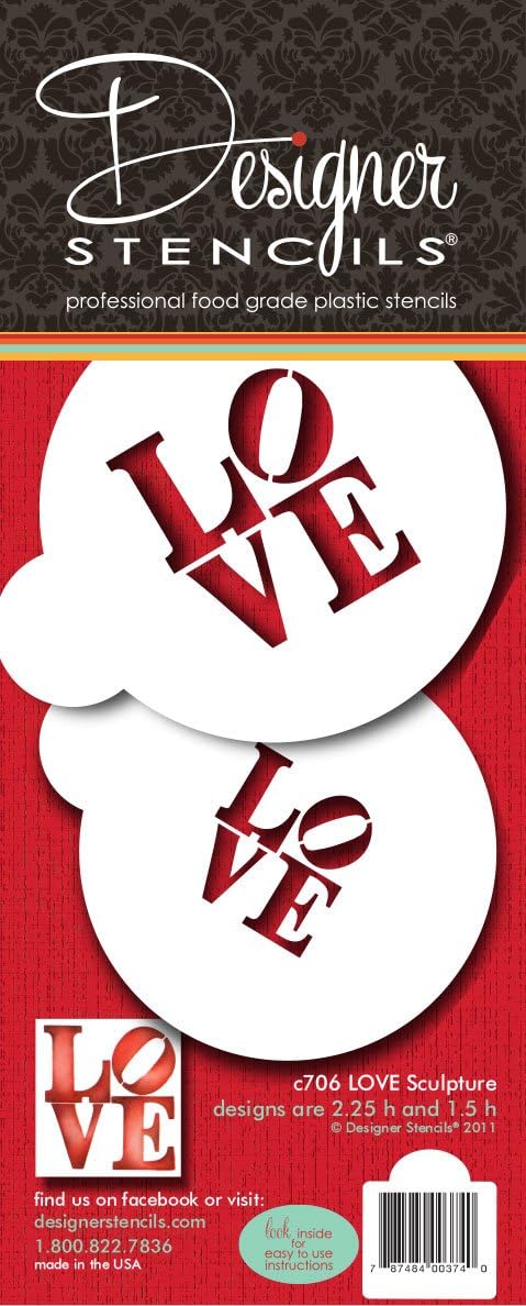 Designer Stencils LOVE Sculpture Cookie Stencil Set, Beige/Semi-Transparent...