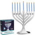Zion Judaica Mini Classic Menorah with Mini Birthday Size Hanukkah Candles - Satin Silver Small Travel Minorah with 44 Blue and White Spiral Chanu...