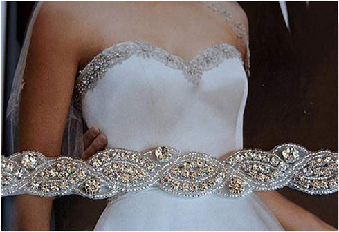 ShiDianYi Rhinestone Applique Silver Bridal Sash Wedding Dress Belt Sash Rhinestone Belt Wedding Sash...