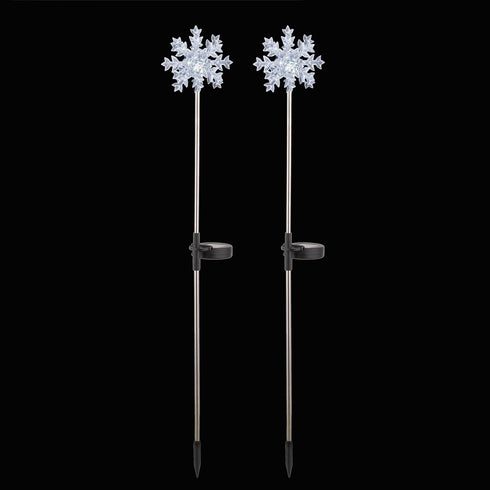 Alpine Corporation 33" H Outdoor Solar 3D Snowflake Garden Lawn Stakes with LED Lights (Set of 2)...