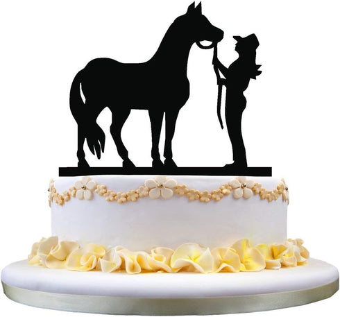 Acrylic cake topper-horse and cowgirl Black...