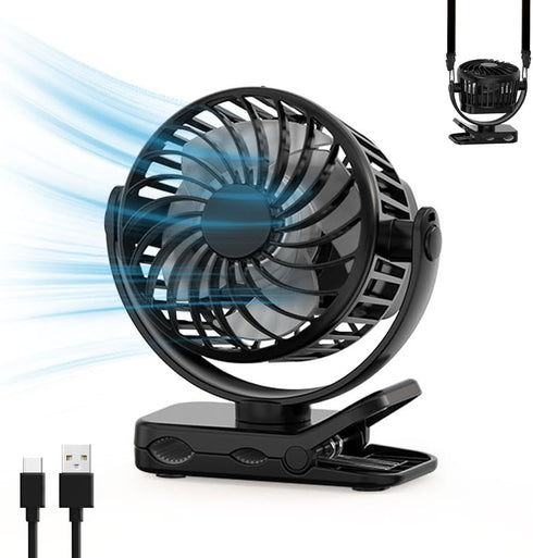 Portable Mini Clip On Fan,Desk Fan,Neck Fan,2.8 Inch Rechargeable,720 degree Rotate,3 Speed Quiet Mini Clip Fan,Small Clip on Fan Ideal For Outdoo...