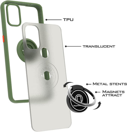 TJS Compatible with OnePlus Nord N10 5G Case, with Tempered Glass Screen Protector, Metal Ring Magnetic Support Kickstand Heavy Duty Protector Pho...