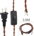 RTNLIT 11.8Ft Twisted Cloth Covered Lamp Cord with Switch Button and Molded Plug,18-Gauge Fabric Electrical Cord, Stripped Ends Ready for Wiring(3...