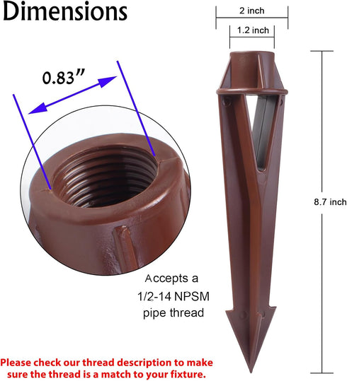 Ground Spike Stake Replacement for Low Voltage Landscape Lighting Spot Path Flood Lights with 1/2-14 NPT Thread, High-impact ABS Construction...