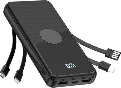 Portable Charger with Built in Cables,High Speed Power Bank 10000mAh Travel Battery Pack 5 Outputs 3 Inputs Portable Phone Charger Backup Battery ...