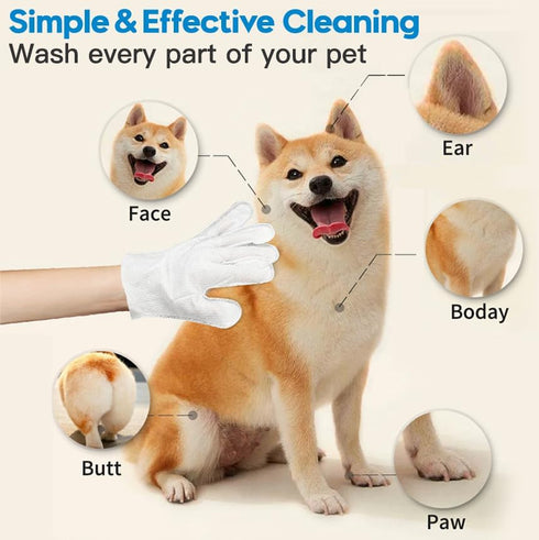 Cleaning Glove for Dog and Cat, Wipes Gloves for Dog and Cat Fur Face, Ear, Eye, Paws Cleaning Wipes Pet Wash Free Gloves, Grooming Wipes for Pet ...