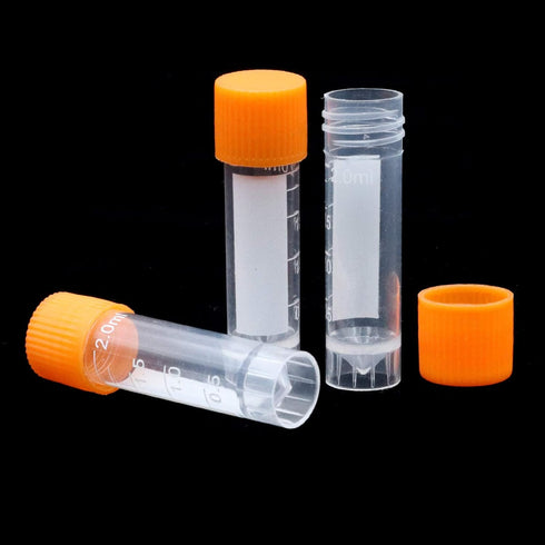 100 Pieces 2ml Plastic Graduated Vial Tube with Screw Caps, Test Tubes Small Test Sample Vial Storage Container for Lab (Orange)...
