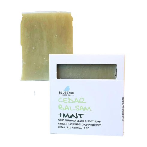 Bluebyrd Soap Co. Cedar Balsam + Mint Solid Shampoo & Body Wash Soap Bar | 100% All Natural Multi-Purpose Bars -Refreshing Menthol Scent | Pure Es...