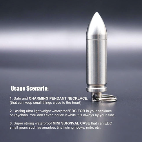 Small Pill Box Titanium Pill Fob Necklace Bullet Nitro Mini Waterproof Pill Holder Lightweight Survival Case Keychain Pill Bottle for Men & Women ...