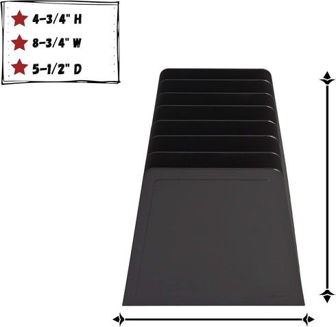 1InTheOffice Desktop File Organizer Vertical, Mail Organizer, 7 Compartments Office File Sorter, 4-3/4" H x 8-3/4" W x 5-1/2" D, Plastic, Black...