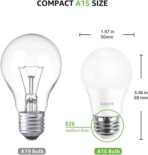 Lepro LED Refrigerator Light Bulb - 40W Equivalent Waterproof Appliance Bulb Replacement for Frigidaire, 5000K Daylight Non-Dimmable Freezer Bulbs...
