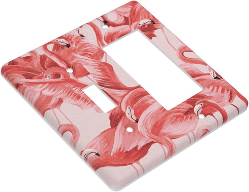 Pink Flamingo Decorative Wall Plates Combination 2 Gang Wall Plate 1 Toggle 1 Rocker Switch Plate for Home Bathroom Bedroom, 4.5 x 4.5 Inch...