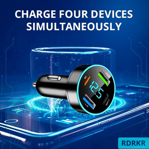 66W Car Charger Cigarette Lighter USB Charger, 4-Port Car Charger, 2 * USB 2.4 +PD+Type C Cigarette Lighter AdapterVoltmeter Compatible with Samsu...