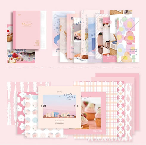 LA QUEENIE Aesthetic Scrapbook Kit,326pcs Scrapbooking Supplies Kit,Art Journaling Supplies with Stationery,A6 Grid Notebook,Scrapbook Gift for Te...