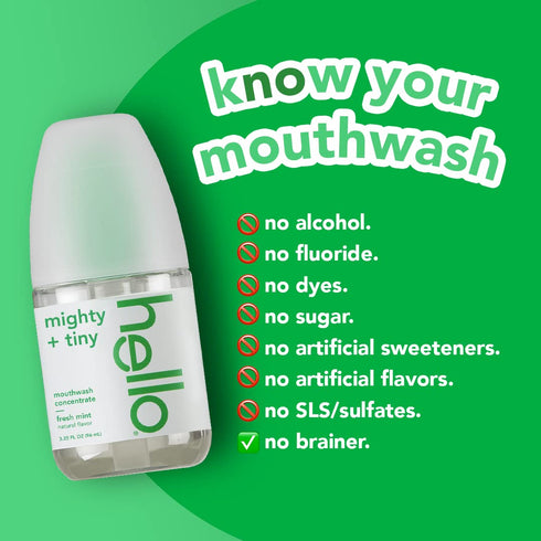 Hello Fresh Mint Mouthwash Concentrate, Alcohol Free for Bad Breath, Travel Size Mouthwash Made with Coconut Oil and Tea Tree Oil, Helps Freshen B...