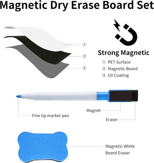 Magnetic Dry Erase White Board for Fridge Pack of 2, Flexible Refrigerator Magnet Whiteboard Notepad for Home Kitchen Memo Grocery List, includes ...