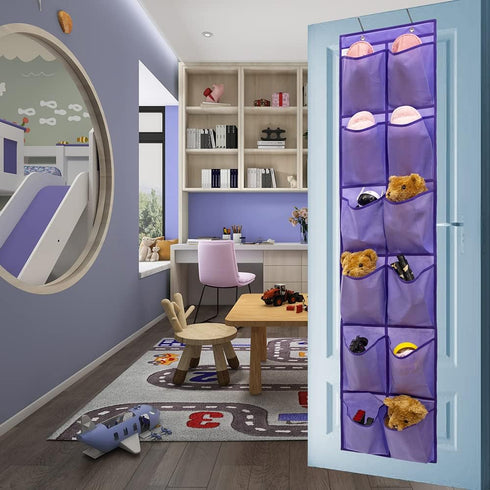 Hanging Storage Organizer Over the Door Shoes Organizer Kids Shoe Rack with 12 Large Fabric Pockets for Closet Shoe Holder Hanger (PURPLE)...