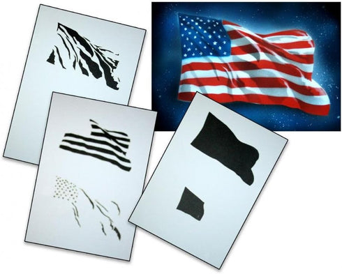 AS-077 USA Flag Airbrush Stencil Template Step by Step Size M...