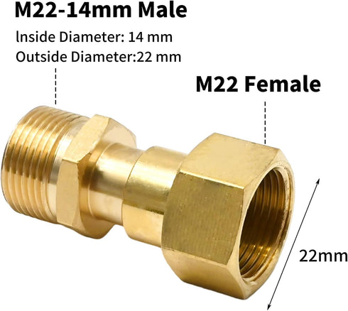 Pressure Washer Swivel Joint, Metric M22 14mm Thread, 3000 PSI, Kink Free Gun To Hose Fitting...