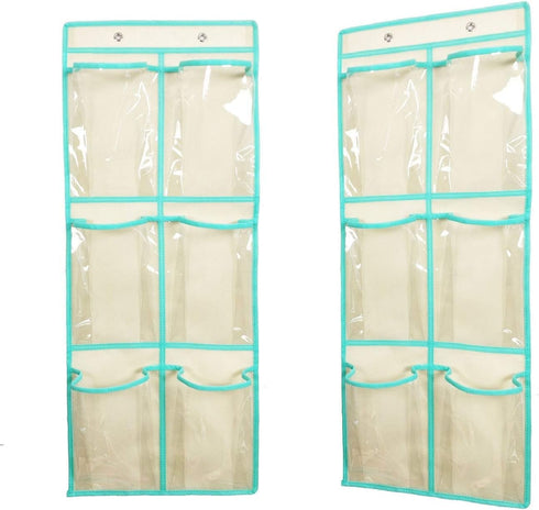 NIMES Over The Door Shoe Organizer Hanging Narrow Closet Door Storage 6 Large Clear Pockets Chart 2 Pack (Beige)...