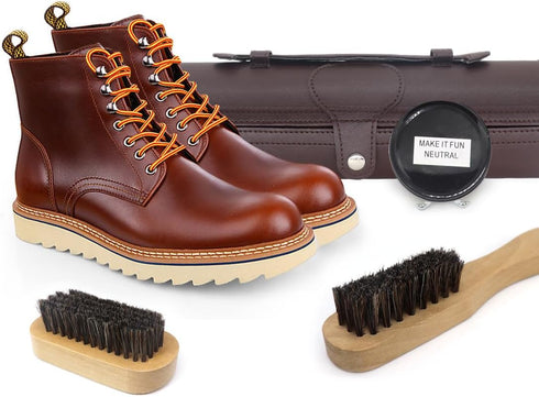 Shoe Shine Kit with PU Leather Sleek Elegant Case, Travel Shoe Shine Brush kit 12-Piece...