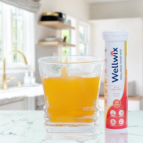 4-in-1 Daily Vitals for Wellness - Electrolytes, Immunity, Antioxidants and Probiotics. Vitamin C 1000 mg, Sodium 200 mg, Potassium 100 mg, Vitami...