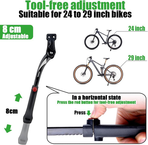 RBRL Bike Kickstand 18mm Hole Spacing, Bike Stand Aluminium Alloy Adjustable Bicycle Kickstand, Rear Side Bicycle Kick Stand for 24''-29'' Mountai...