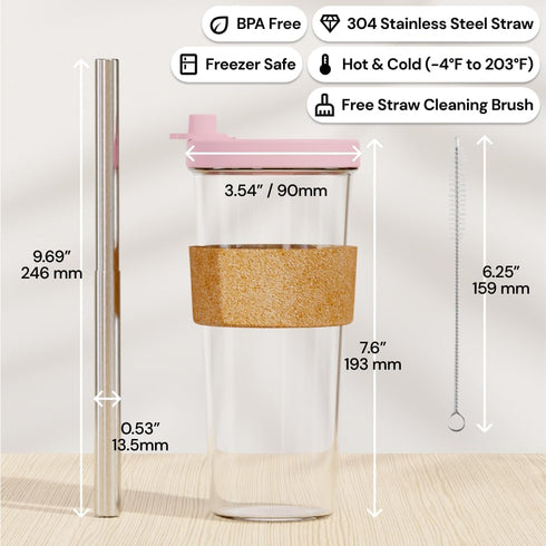 Dodoko Reusable Boba Cup with Straw - Iced Coffee & Smoothie Tumbler 24 oz - Bubble Pink...