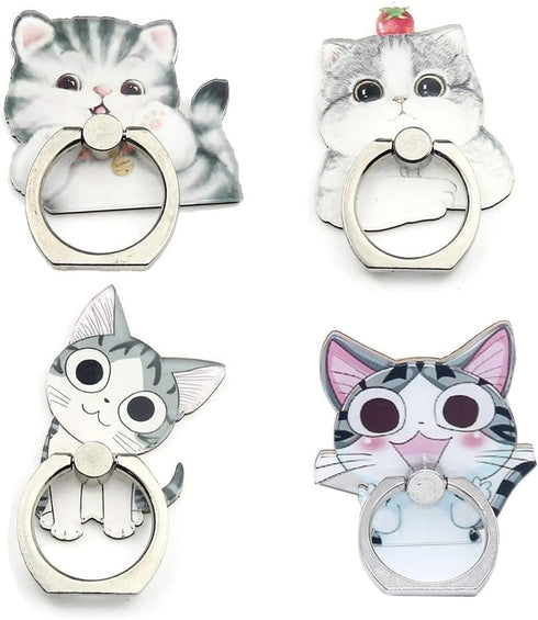 4Pcs Phone Ring Holder Stand, Cute Dogs Cats Butterfly Animal 360 Rotation Finger Ring Grip Kickstand Mount for Cellphones and Tablets (Cats Ring)...