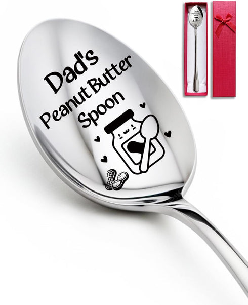 Dad's Peanut Butter Spoon - Funny Engraved Stainless Steel Peanut Butter Spoons Dessert Spoon Peanut Butter Lovers Gifts, for Dad Dady Father Gran...