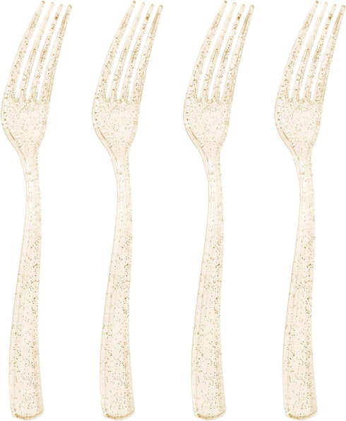 Goodluck 150 Pack Gold Glitter Plastic Forks, Heavy Duty Gold Glitter Forks Disposable, Gold Glitter Plastic Cutlery Perfect for Weddings, Parties...