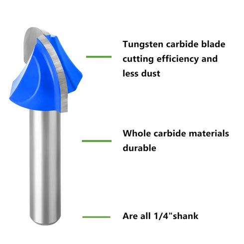 8Pcs Cove Box Cemented Carbide Router Bit for Woodworking, MDF and Plywood, 1/4" Shank Round Nose, 1/4" 5/16" 3/8" 1/2" 5/8" 3/4" 7/8" 1" Cutting ...