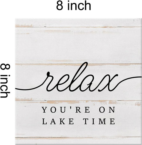 Country Lake Canvas Prints Wall Art Decor Desk Sign Lake House Relax Quote Poster Painting Framed Artwork 8 x 8 Inch Summer Rustic Home Shelf Wall...