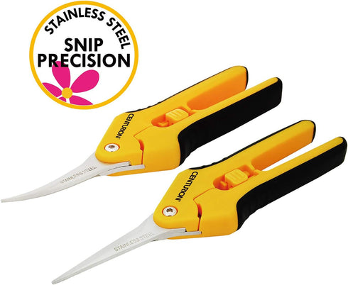 Centurion 201 Hand Pruner Pruning Shear Straight & Upward Curved Stainless Steel Blade Precision Snip (Yellow, 6.5 Inch, Set of 2)...
