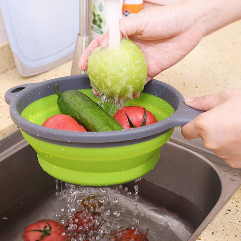 2 Pack Kitchen Foldable Silicone Strainer Colanders, Collapsible Colanders with Handles, Space-Saver Folding Strainer Colander for Draining Pasta,...