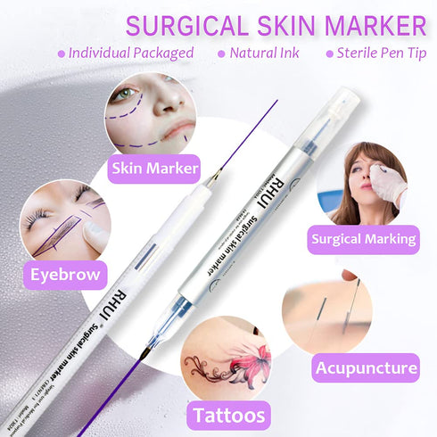 Surgical Skin Marker Pen 4-Pack Professional Sterile Tip Tattoo Stencil Markers Pen Scribes Purple, Individually Wrapped (Tip Size: 0.5mm/1mm/3.5m...