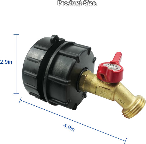 IBC Tote Fittings Fine Thread, 275-330 Gallon IBC Tote Tank Adapter 2" Threads Brass Hose Faucet Valve Tool with Ball Valve Fits for Garden Hose C...