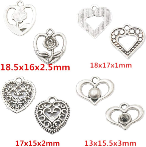 Zhiheng Assorted 93pcs Heart Shaped Alloy Pendants Love Wine Glass Charms Bracelet Necklace Beads Wine Glass Charms for Jewellery Making Birthday ...