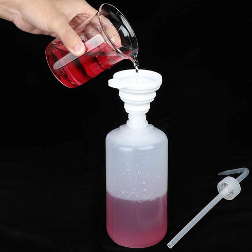 Hyber&Cara Safety Wash Bottle 2Pcs 500ml Plastic Squeeze Bottle for Lab Plant Watering Tattoo Wash Bottle with 1Pc Silicone Funnel...